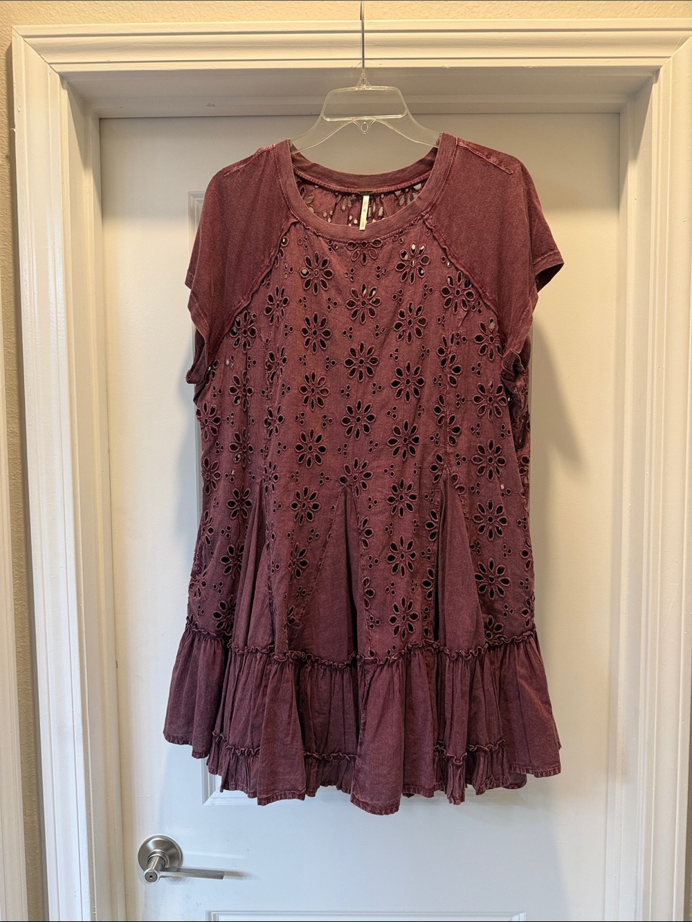 Free People Burgundy Eyelet Ruffle Mini Dress